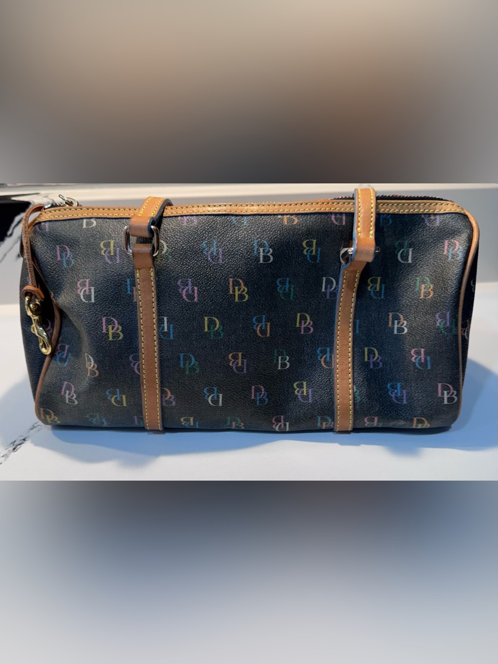 Dooney & Bourke Multicolor DB Monogram Bowler Shoulder Bag Heart Charm - Picture 7 of 15